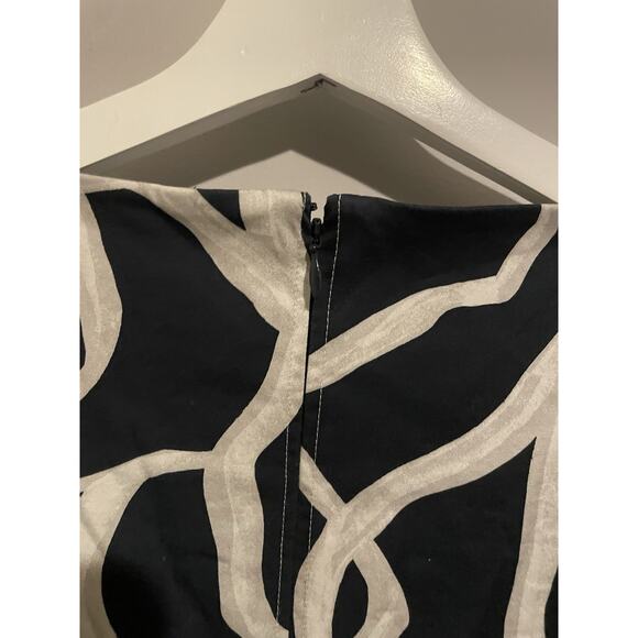 COS Mini Dress Navy Abstract‎ Print Voluminous A-Line Hi Low Long Sleeve US4 - Picture 8 of 9